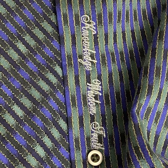 Robert Graham Men's 2XL Flip Cuff Blue Green Striped Geometric Dress Shirt - Picture 12 of 13